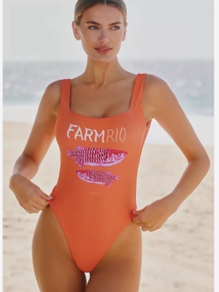 Anthropologie X Farm Rio High-Leg One Piece Fish Swimsuit